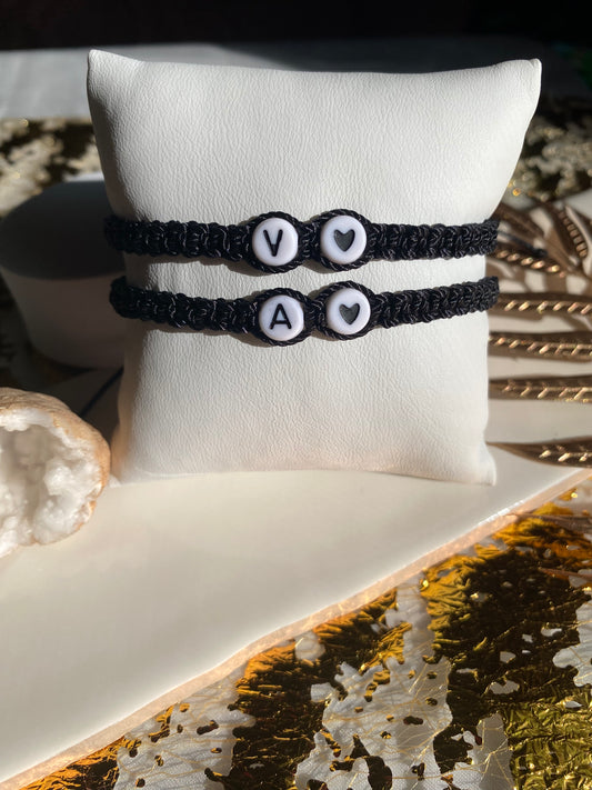 Couples initial bracelet set