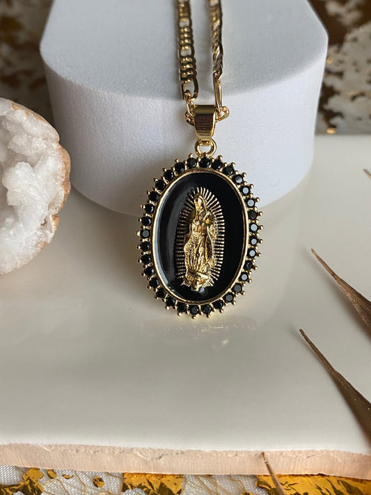 Black and white Virgencita necklace