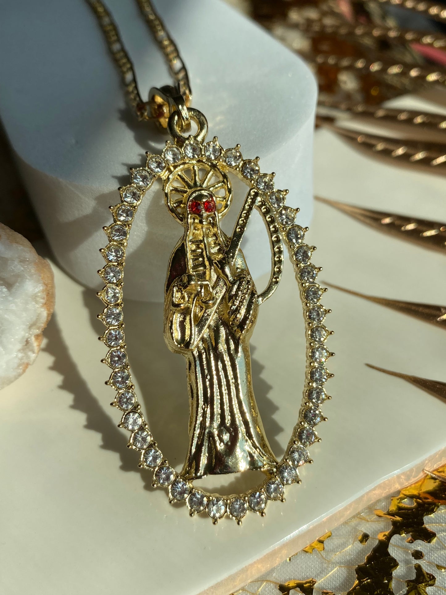 Santa muerte circle necklace