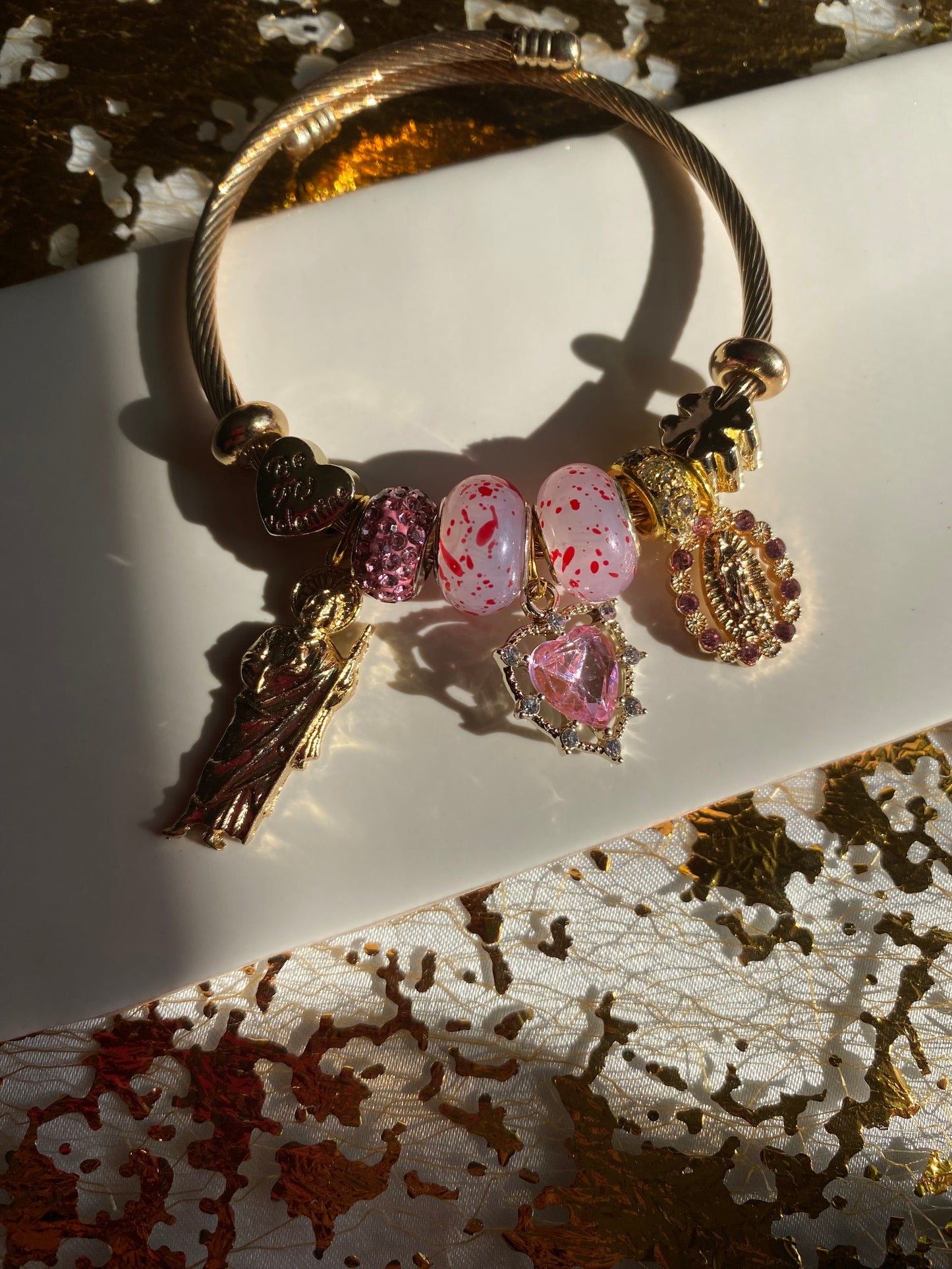 Pink san judas x virgencita charm bracelet