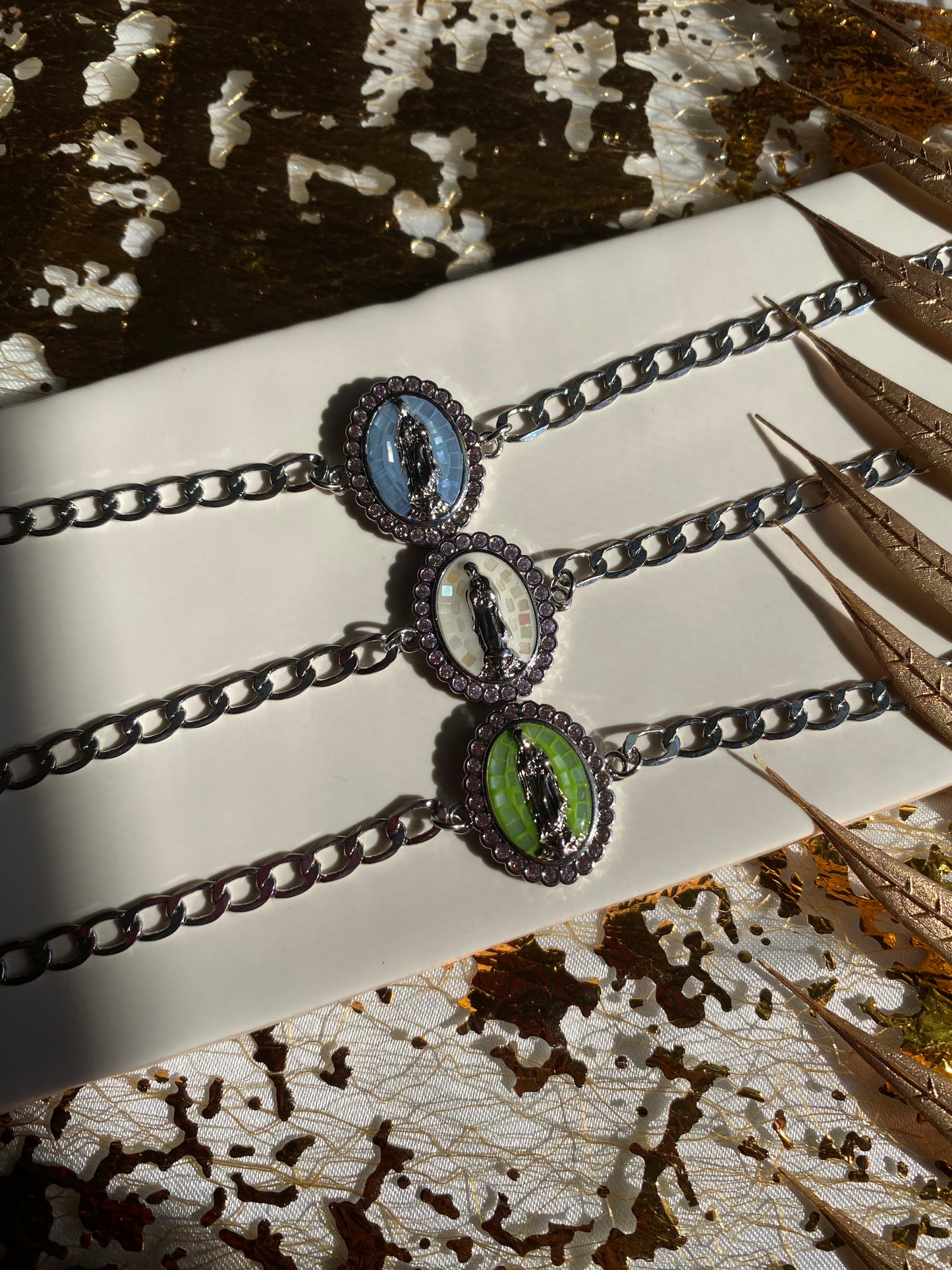 Silver virgencita marble bracelet