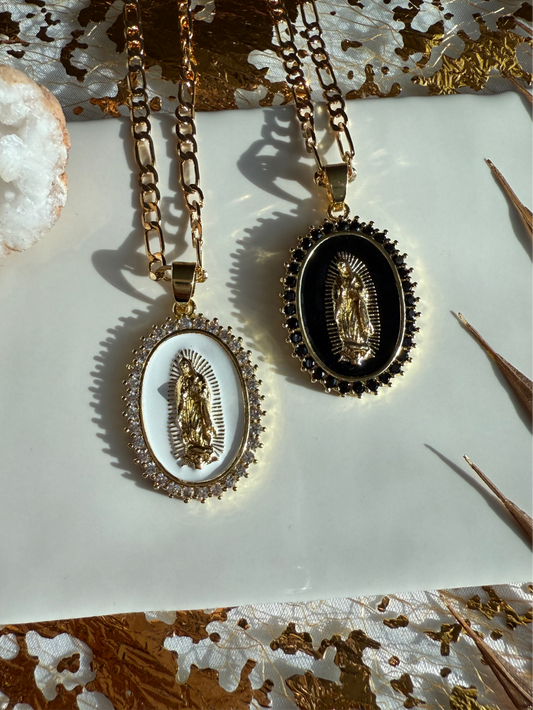 Black and white Virgencita necklace