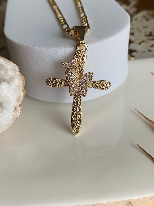 Butterfly cross necklace