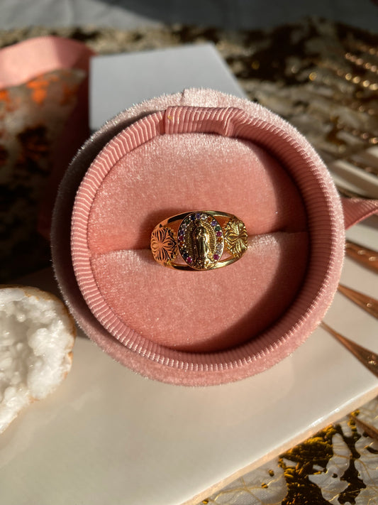 Colorful flower virgencita ring