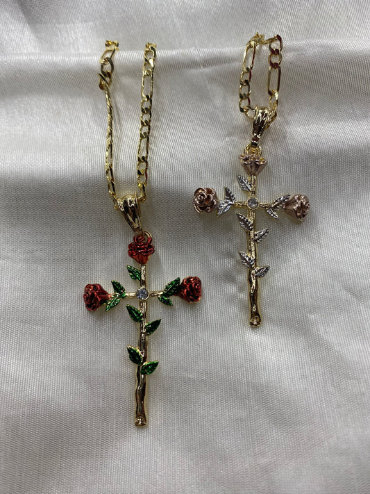 Rose cross necklace