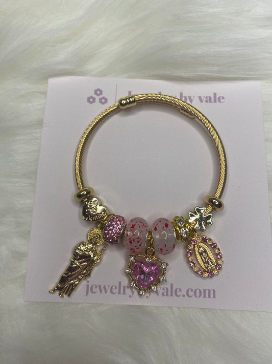 Pink san judas x virgencita charm bracelet